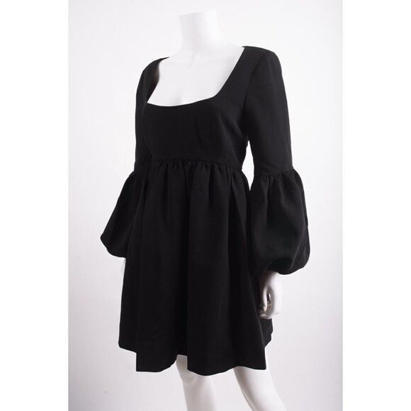 Cinq a Sept Womens Dorina Babydoll Crepe Mini Dress Lantern Sleeve 10 Black NWT - Picture 4 of 6